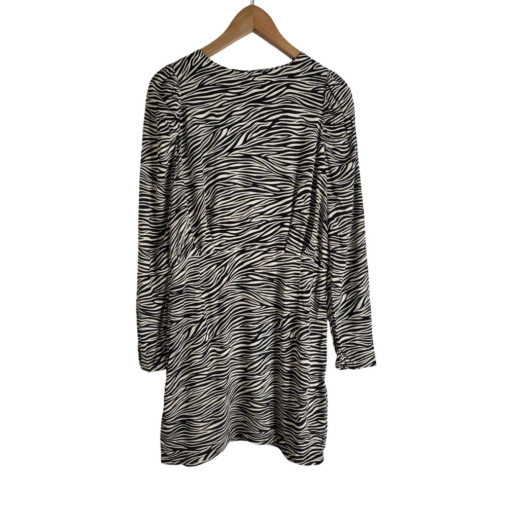H&M Zebra Print Long Sleeve Mini Dress Black White Viscose Sz 6 NWT Bold & Edgy